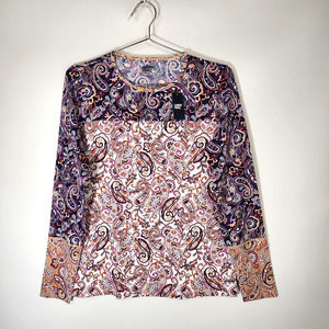 Lands End Size M Swim Shirt Rash Guard UPF 50 Long Sleeve Navy Paisley 517692